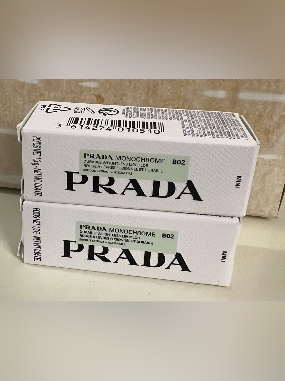 Prada Monochrome Hyper Matte Lipstick B02 Quartz - mini 0.04oz x2 - Picture 2 of 2